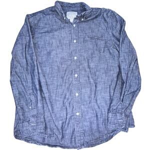 St Johns Bay Button Up Shirt Men Size L Blue 100% Cotton Long Sleeve Minimalist